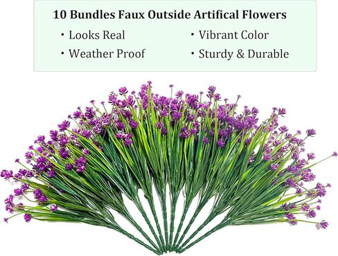 Plastic Artificial Flowers 10 Bundles Outdoor Artificial Fake Flowers Faux Plastic Shrubs Plants No Fade for Outdoor Porch Farmhouse White in Saudi Arabia
