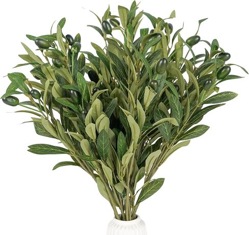 Olive Stems 6 Pcs 18 inch Artificial Olives Green Leaves Picks, Spring Branches Decor for Vase, Greenery Vase Filler Home Decoration Indoor in Kuwait