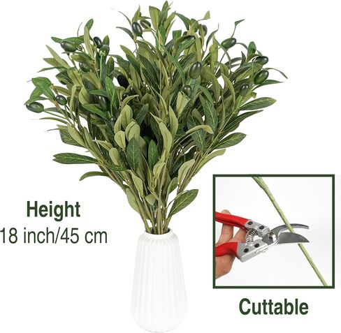 Olive Stems 6 Pcs 18 inch Artificial Olives Green Leaves Picks, Spring Branches Decor for Vase, Greenery Vase Filler Home Decoration Indoor in Kuwait