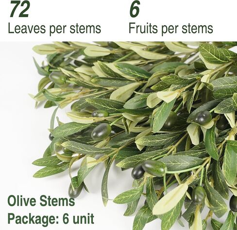 Olive Stems 6 Pcs 18 inch Artificial Olives Green Leaves Picks, Spring Branches Decor for Vase, Greenery Vase Filler Home Decoration Indoor in Kuwait