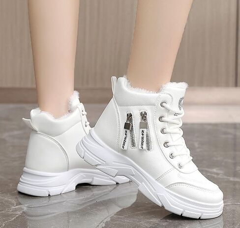 Women's Winter Warm Plush-Lined Snow Boots - Non-Slip, Thick Sole for Height Increase, Comfortable Side Zipper Ankle Booties in Saudi Arabia