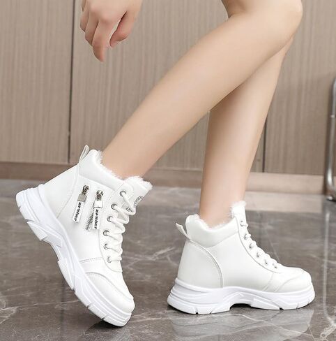 Women's Winter Warm Plush-Lined Snow Boots - Non-Slip, Thick Sole for Height Increase, Comfortable Side Zipper Ankle Booties in Saudi Arabia