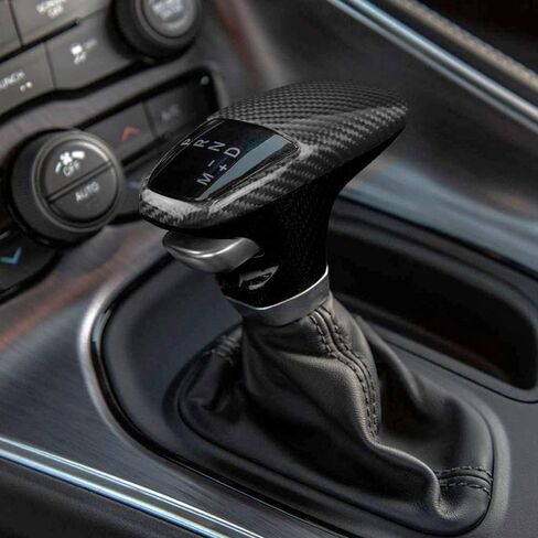 iJDMTOY Gloss Black Real Carbon Fiber Shift Knob Top Cover Shell Compatible with Dodge 2015-2023 Challenger or Charger Automatic Transmission in Saudi Arabia