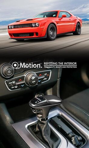 iJDMTOY Gloss Black Real Carbon Fiber Shift Knob Top Cover Shell Compatible with Dodge 2015-2023 Challenger or Charger Automatic Transmission in Saudi Arabia
