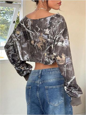 WDIRARA Women's Camo Print One Shoulder Sweatshirts Oversized Pullover Long Sleeve Crop Tops in Saudi Arabia