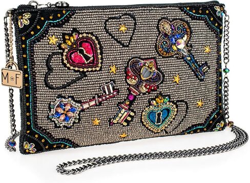 Mary Frances Unlocked Magic BeadedKeys & Heart Locks Mini Crossbody Clutch Handbag, Pewter in Saudi Arabia