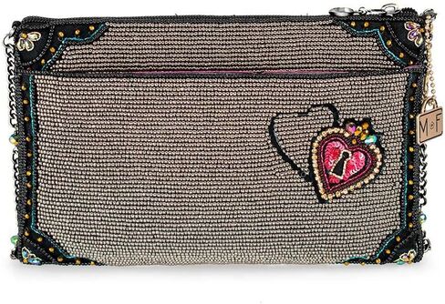 Mary Frances Unlocked Magic BeadedKeys & Heart Locks Mini Crossbody Clutch Handbag, Pewter in Saudi Arabia