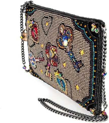 Mary Frances Unlocked Magic BeadedKeys & Heart Locks Mini Crossbody Clutch Handbag, Pewter in Saudi Arabia