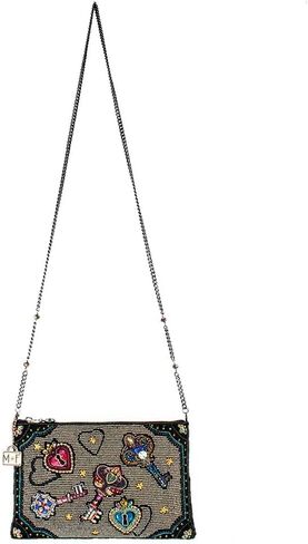 Mary Frances Unlocked Magic BeadedKeys & Heart Locks Mini Crossbody Clutch Handbag, Pewter in Saudi Arabia
