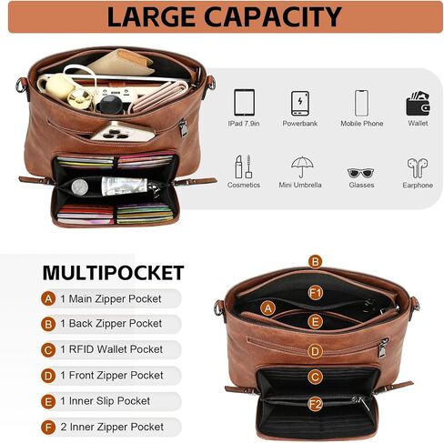 محفظة Crossbody للنساء ، أكياس كروس متوسطة ، وحقيبة جيب متعددة الجيب ، ومسحات الكتف الجلدية بوريس. in Kuwait