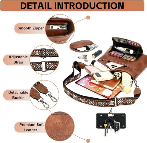 محفظة Crossbody للنساء ، أكياس كروس متوسطة ، وحقيبة جيب متعددة الجيب ، ومسحات الكتف الجلدية بوريس. in Kuwait