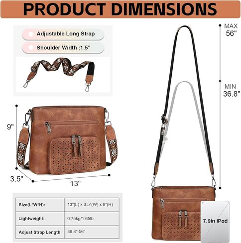 محفظة Crossbody للنساء ، أكياس كروس متوسطة ، وحقيبة جيب متعددة الجيب ، ومسحات الكتف الجلدية بوريس. in Kuwait