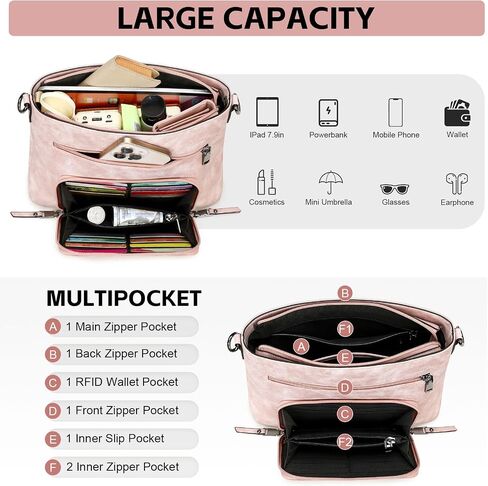 محفظة Crossbody للنساء ، أكياس كروس متوسطة ، وحقيبة جيب متعددة الجيب ، ومسحات الكتف الجلدية بوريس. in Kuwait