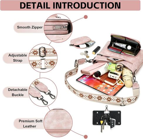 محفظة Crossbody للنساء ، أكياس كروس متوسطة ، وحقيبة جيب متعددة الجيب ، ومسحات الكتف الجلدية بوريس. in Kuwait