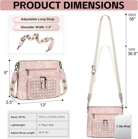 محفظة Crossbody للنساء ، أكياس كروس متوسطة ، وحقيبة جيب متعددة الجيب ، ومسحات الكتف الجلدية بوريس. in Kuwait