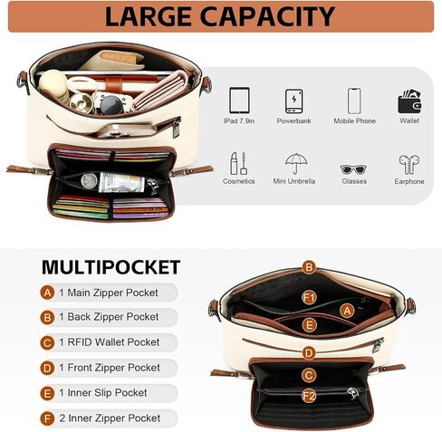 محفظة Crossbody للنساء ، أكياس كروس متوسطة ، وحقيبة جيب متعددة الجيب ، ومسحات الكتف الجلدية بوريس. in Kuwait