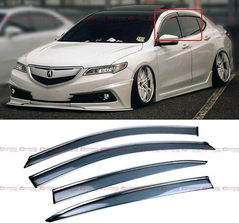 jdm VIP Style Smoke Tinted Window Window Guard W/Clips و Chrome Trim متوافق مع 2015-2020 Acura TLX in Saudi Arabia
