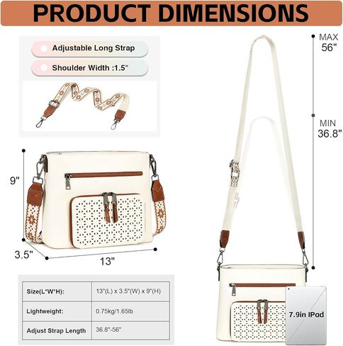 محفظة Crossbody للنساء ، أكياس كروس متوسطة ، وحقيبة جيب متعددة الجيب ، ومسحات الكتف الجلدية بوريس. in Kuwait