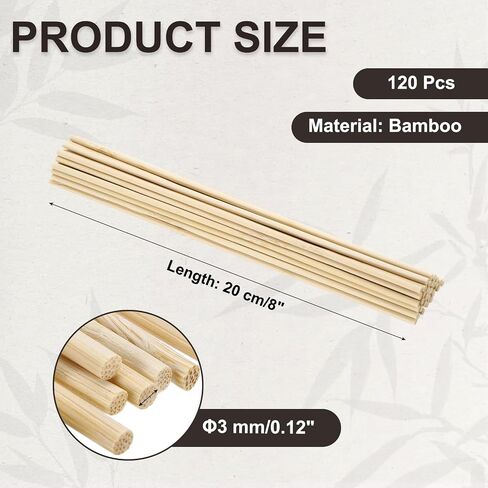 PATIKIL 120 Pcs Wooden Dowel Rods, 15/64 x 8 Inch Round Unfinished Wood Sticks, Precut Natural Bamboo Sticks for DIY Crafting, Hardwood Craft Dowel Rods, Cake Dowels, Natural Color in Saudi Arabia
