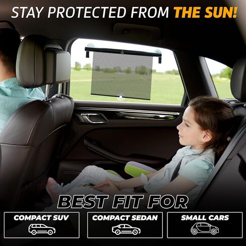 EcoNour Car Window Shades for Baby (2 Pack) | Retractable Shade for Car Side Window | PVC with 4 Suction Cups | Large Clips for Durability | Baby Car Travel Accessories (18" x 17") in Kuwait