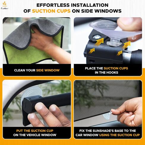 EcoNour Car Window Shades for Baby (2 Pack) | Retractable Shade for Car Side Window | PVC with 4 Suction Cups | Large Clips for Durability | Baby Car Travel Accessories (18" x 17") in Kuwait