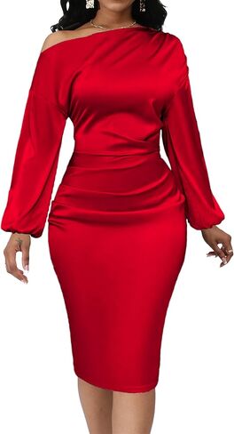 Yiershu Women's Sexy Fall Off Shoulder Bodycon Dress Elegant Long Sleeve Formal Cocktail Party Midi Maxi Dresses in Saudi Arabia