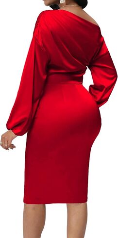 Yiershu Women's Sexy Fall Off Shoulder Bodycon Dress Elegant Long Sleeve Formal Cocktail Party Midi Maxi Dresses in Saudi Arabia