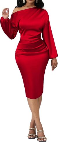 Yiershu Women's Sexy Fall Off Shoulder Bodycon Dress Elegant Long Sleeve Formal Cocktail Party Midi Maxi Dresses in Saudi Arabia