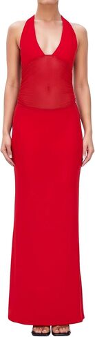 Women's Sheer Mesh Halter Neck Maxi Dress High Waist Backless Bodycon Side Split Long Dress Party Club in Kuwait