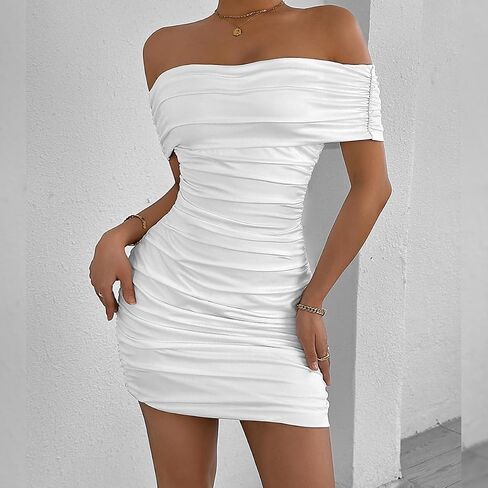 Yeshire Women's Off the Counder Mini Dress Slim Ft Bodycon Ruched Cocktail Party Dresses in Kuwait