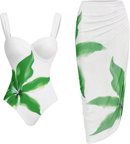 SweatyRocks Women's Floral Print One Piece Control Swimsuit Monokini with Cover Up Beach Skirts Swimwear in Saudi Arabia