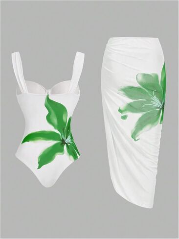 SweatyRocks Women's Floral Print One Piece Control Swimsuit Monokini with Cover Up Beach Skirts Swimwear in Saudi Arabia