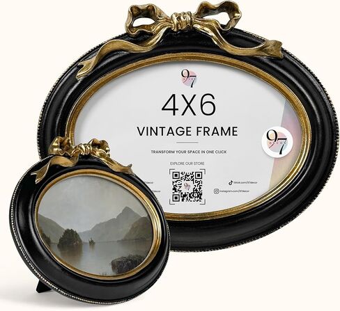 97 Decor Gold Oval Frame 4x6 - Vintage Picture Frames 4x6, Antique Ornate Frame 4 X 6, Gold Bow Frames 4 by 6 With Glass Front For Tabletop Photo Display And Wall Hanging, Small Bronze Wall Decor in Saudi Arabia