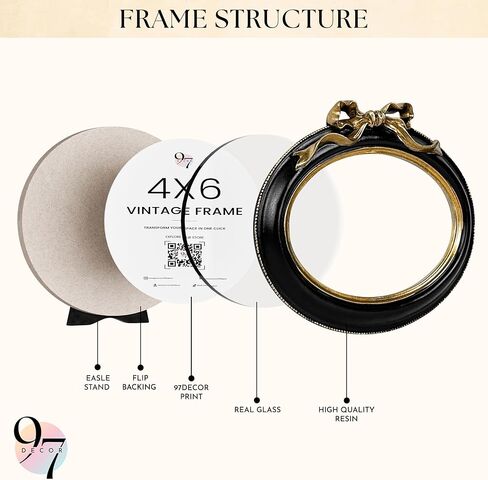 97 Decor Gold Oval Frame 4x6 - Vintage Picture Frames 4x6, Antique Ornate Frame 4 X 6, Gold Bow Frames 4 by 6 With Glass Front For Tabletop Photo Display And Wall Hanging, Small Bronze Wall Decor in Saudi Arabia