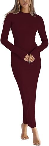 Women Fall Bodycon Maxi Dress Sexy Wedding Party Pencil Dresses Trendy Ribbed Long Sleeve Midi Dress Classy Knit Dress 2025 in Kuwait