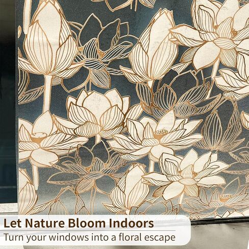 Golden Flower Privacy Window Film, Removable Static Cling Double-Sided Frosted Window Decal for Door Window Panes Glass Decor, 35.43 Inch Width, Lotus in Kuwait
