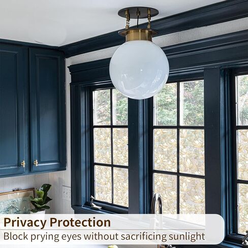 Golden Flower Privacy Window Film, Removable Static Cling Double-Sided Frosted Window Decal for Door Window Panes Glass Decor, 35.43 Inch Width, Lotus in Kuwait