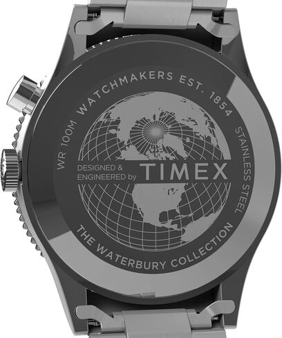 Timex Men's Waterbury Traditional GMT 39mm Watch - Stainless Steel Bracelet Black Dial Stainless Steel Case in Saudi Arabia