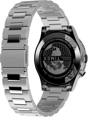 Timex Men's Waterbury Traditional GMT 39mm Watch - Stainless Steel Bracelet Black Dial Stainless Steel Case in Saudi Arabia