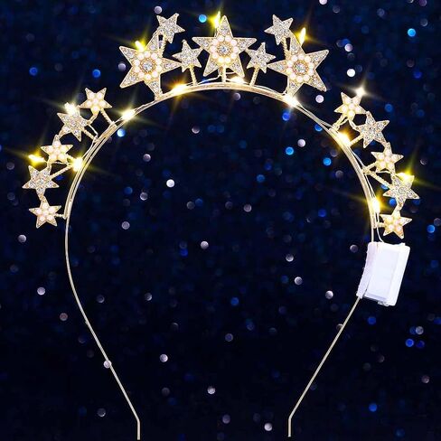 DRESBE Light Up Star Headband Silver LED Rhinestone Headbands Glow Party Hair Accessories for Women in Kuwait