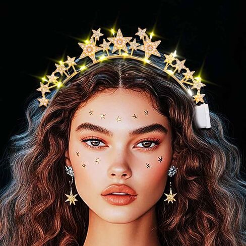 DRESBE Light Up Star Headband Silver LED Rhinestone Headbands Glow Party Hair Accessories for Women in Kuwait