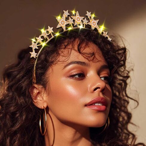 DRESBE Light Up Star Headband Silver LED Rhinestone Headbands Glow Party Hair Accessories for Women in Kuwait