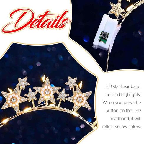 DRESBE Light Up Star Headband Silver LED Rhinestone Headbands Glow Party Hair Accessories for Women in Kuwait