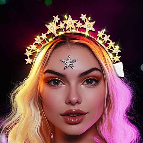 DRESBE Light Up Star Headband Silver LED Rhinestone Headbands Glow Party Hair Accessories for Women in Kuwait