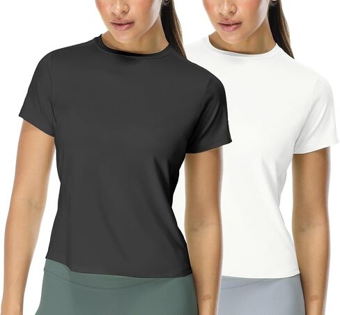 icyzone Women's Short Sleeve Workout T-Shirt Breathable Quick Dry Athletic Gym Running Tops Yoga Exercise Tees Shirt in Kuwait