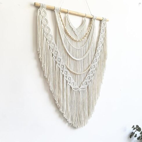Large Macrame Wall Hanging, 27'' W x 36'' L Boho Art Tapestry Wall Decor for Urban entryway,Living Room,Bedroom Decor, headboard Woven, Big Fiber Art Over Couch (Wood Bead) in Saudi Arabia