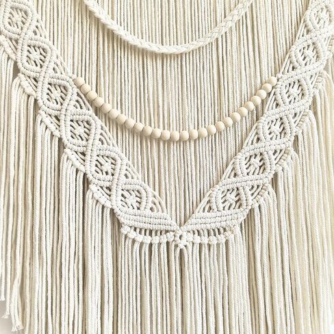 Large Macrame Wall Hanging, 27'' W x 36'' L Boho Art Tapestry Wall Decor for Urban entryway,Living Room,Bedroom Decor, headboard Woven, Big Fiber Art Over Couch (Wood Bead) in Saudi Arabia