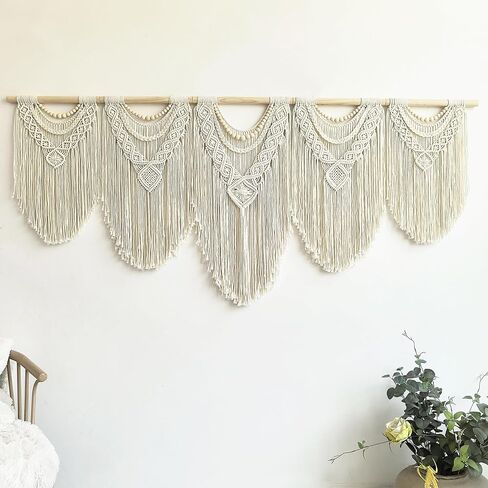 Large Macrame Wall Hanging, 27'' W x 36'' L Boho Art Tapestry Wall Decor for Urban entryway,Living Room,Bedroom Decor, headboard Woven, Big Fiber Art Over Couch (Wood Bead) in Saudi Arabia