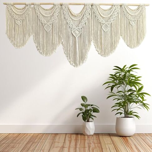 Large Macrame Wall Hanging, 27'' W x 36'' L Boho Art Tapestry Wall Decor for Urban entryway,Living Room,Bedroom Decor, headboard Woven, Big Fiber Art Over Couch (Wood Bead) in Saudi Arabia