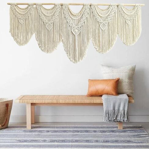 Large Macrame Wall Hanging, 27'' W x 36'' L Boho Art Tapestry Wall Decor for Urban entryway,Living Room,Bedroom Decor, headboard Woven, Big Fiber Art Over Couch (Wood Bead) in Saudi Arabia